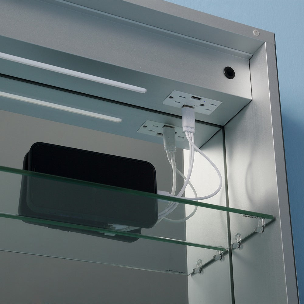 MCOCOD Bathroom Medicine Cabinets with Mirrors - Recessed or Surface Mount, Left Open and LED Light with Easily control your LED light with a short touch to power ON/OFF