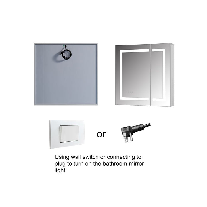 MCOCOD Bathroom Medicine Cabinets with Mirrors - Rectangular Frameless Recessed or Surface Mount LED Lights Medicine Cabinet with Mirror