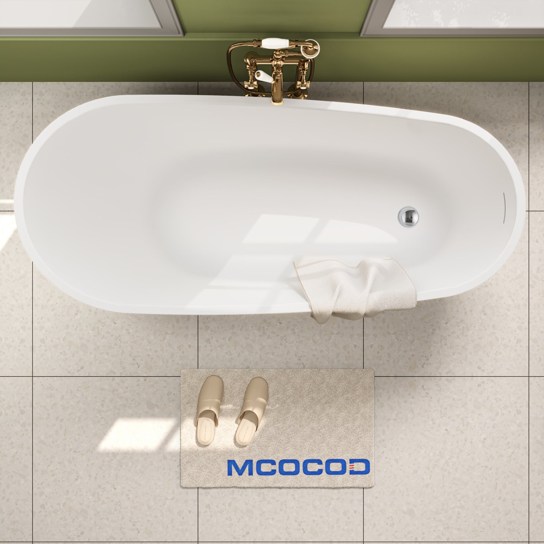 MCOCOD Bathroom Tub - High-back Acrylic Freestanding Tub with Integrated Overflow Drain in Glossy White