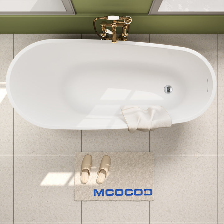 MCOCOD Bathroom Tub - High-back Acrylic Freestanding Tub with Integrated Overflow Drain in Glossy White