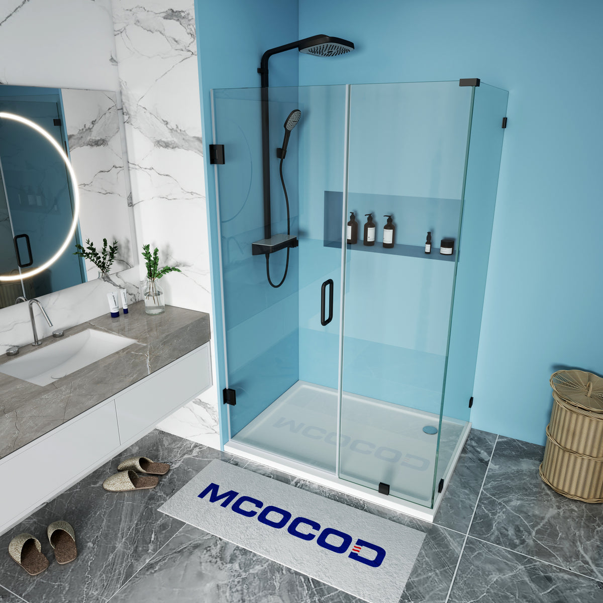 MCOCOD Customize H06-01 Frameless Rectangle Shower Enclosure in Matte Black