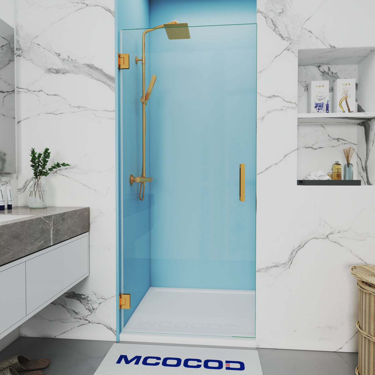 MCOCOD Customize Single Frameless Swing Shower Door in Brushed Gold H06-05