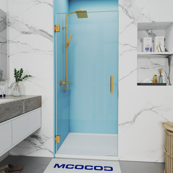 MCOCOD Customize Single Frameless Swing Shower Door in Brushed Gold H06-05
