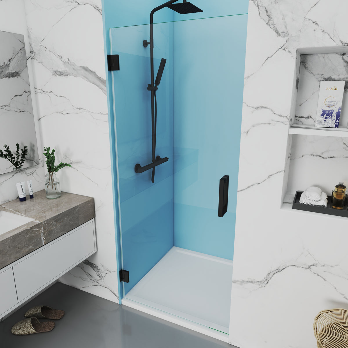 MCOCOD Customize Single Frameless Swing Shower Door in Matte Black H06-05