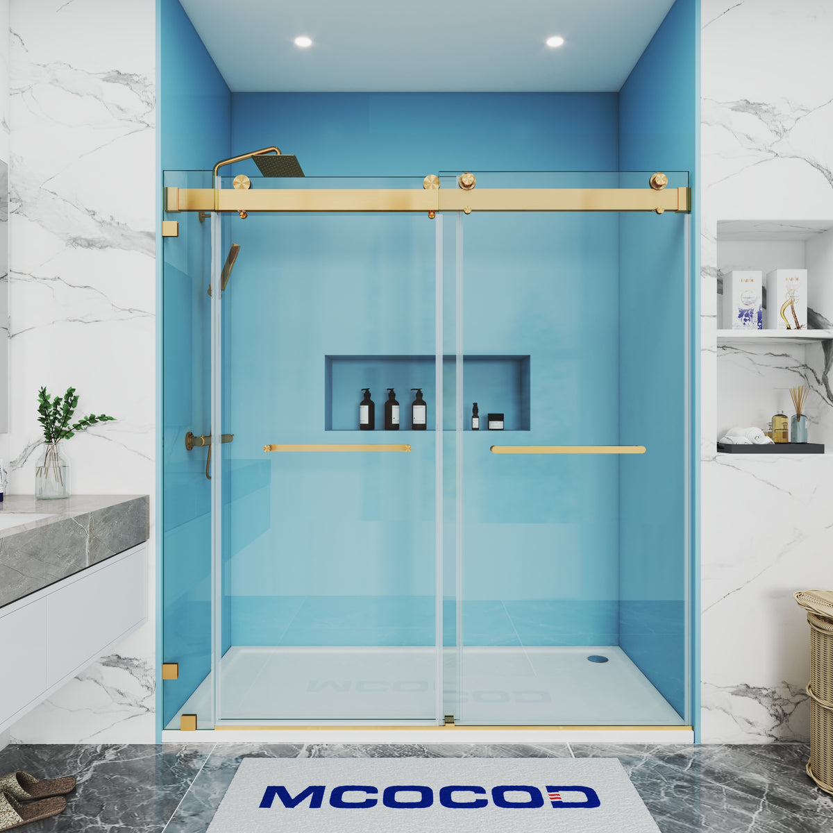 MCOCOD Customize Soft-Closing Double Sliding Shower Door in Brushed Gold DS13-1