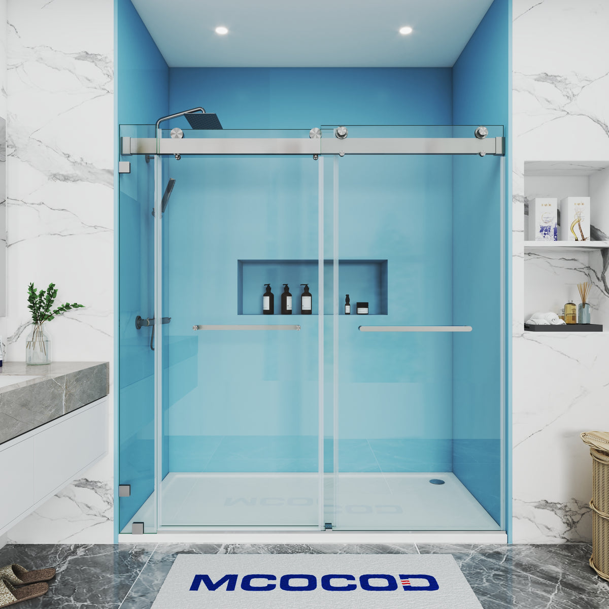 MCOCOD Customize Soft-Closing Double Sliding Shower Door in Brushed Nickel DS13-1
