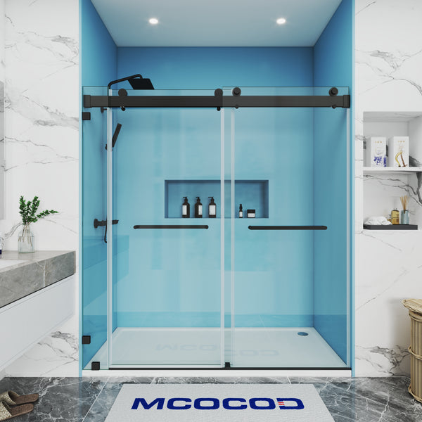 MCOCOD Customize Soft-Closing Double Sliding Shower Door with Matte Black DS13-1