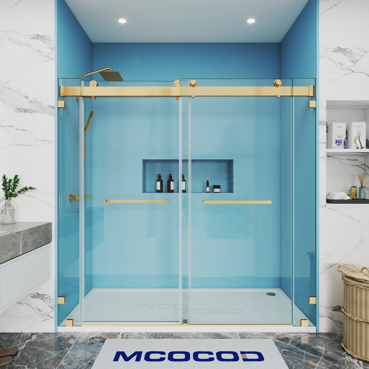 MCOCOD Customize Soft-Closing Double Sliding Shower Doors with Brushed Gold DS13-2
