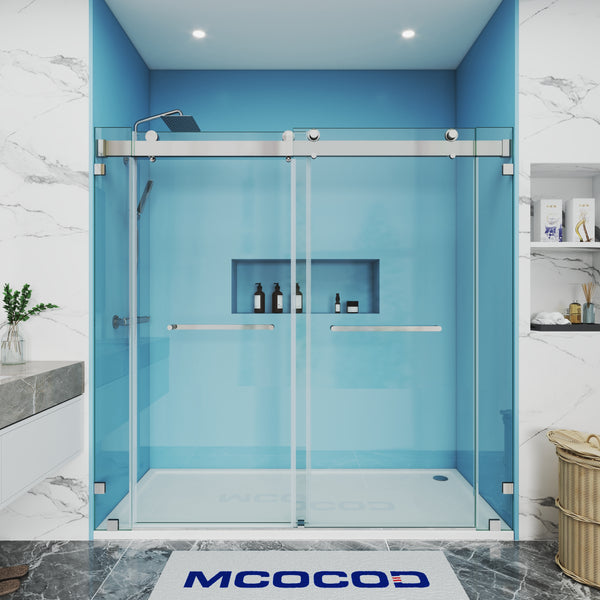 MCOCOD Customize Soft-Closing Double Sliding Shower Doors with Brushed Nickel DS13-2