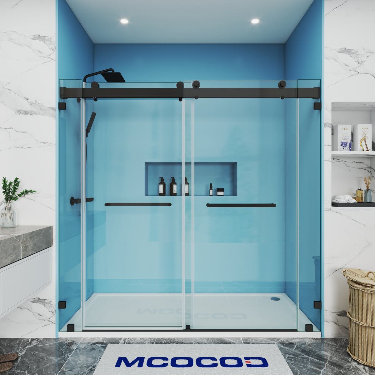 MCOCOD Customize Soft-Closing Double Sliding Shower Doors with Matte Black DS13-2