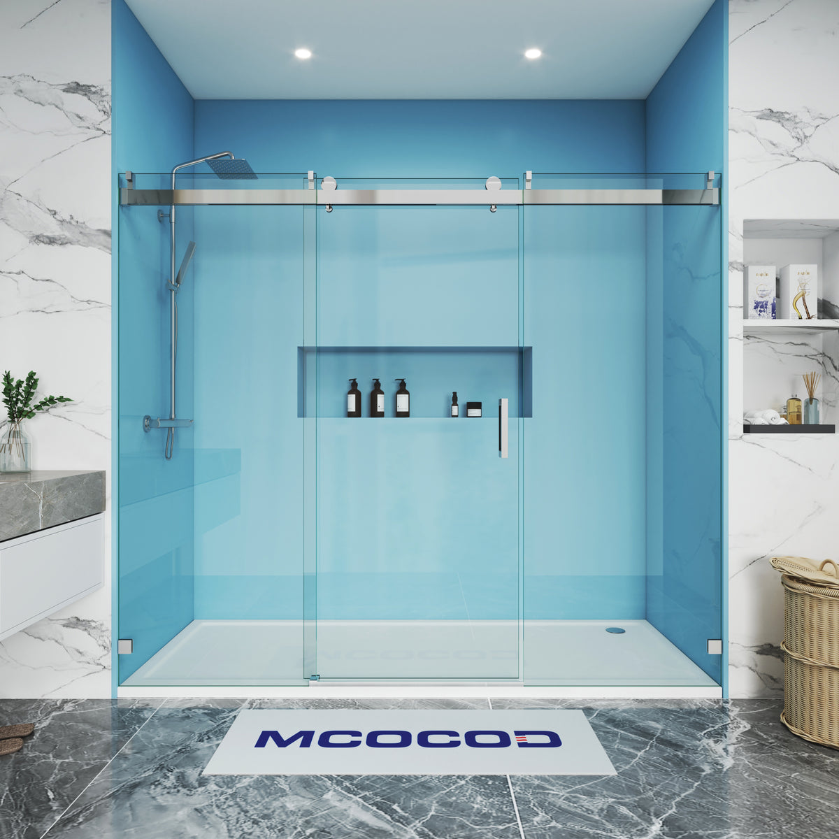 MCOCOD Customize Soft-Closing Single Sliding Frameless Shower Doors in Chrome SS08-3