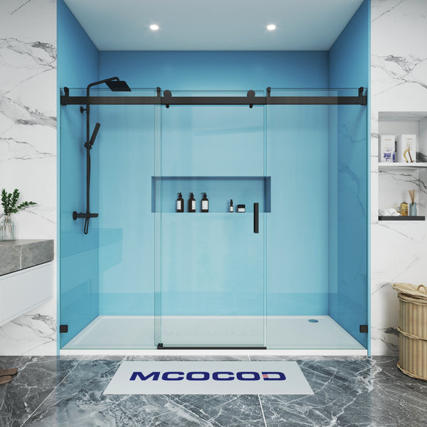 MCOCOD Customize Soft-Closing Single Sliding Frameless Shower Doors in Matte Black SS08-3