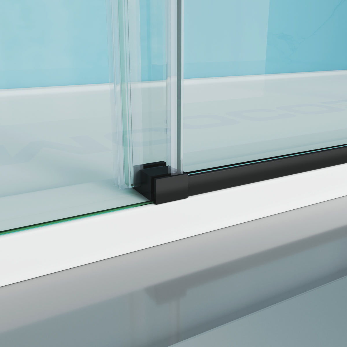 MCOCOD Customize Soft-Closing Single Sliding Frameless Shower Doors with Black Guide Block