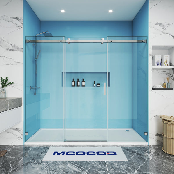 MCOCOD Customize Soft-Closing Single Sliding Frameless Shower Doors with Brushed Nickel SS13-3