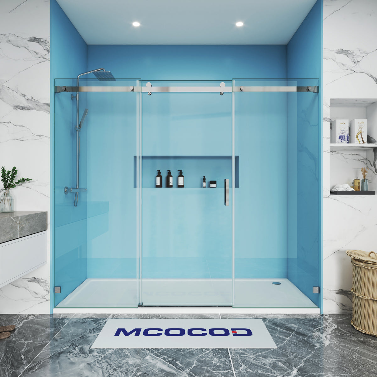 MCOCOD Customize Soft-Closing Single Sliding Frameless Shower Doors with Chrome SS13-3