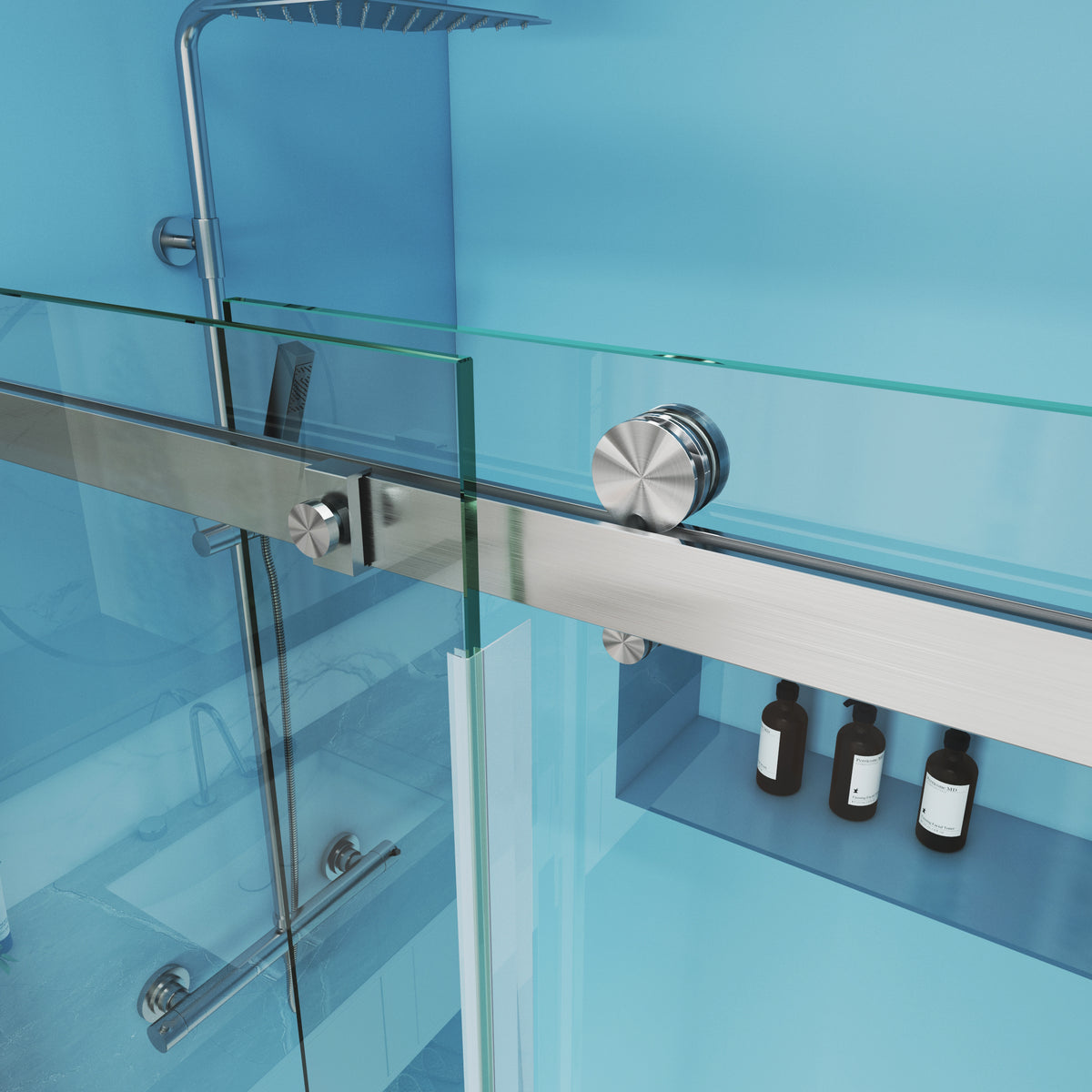 MCOCOD Customize Soft-Closing Single Sliding Frameless Shower Doors with Stainless Steel Smooth Push Pull SS13-3