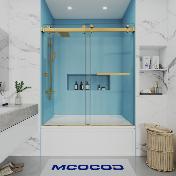 MCOCOD DS01H Bathtub Shower Doors -  Double Sliding Bathtub Shower Door with One Finger Pull in Brushed Gold