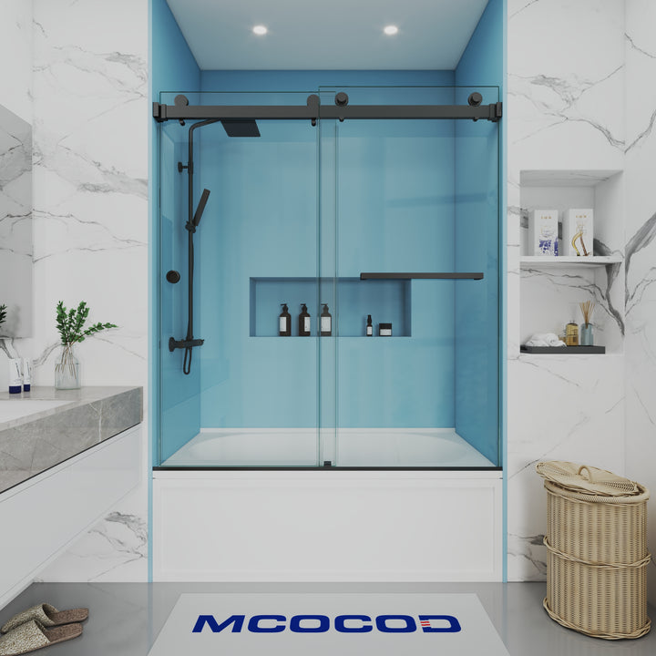 MCOCOD DS01H Bathtub Shower Doors -  Double Sliding Bathtub Shower Door with One Finger Pull in Matte Black