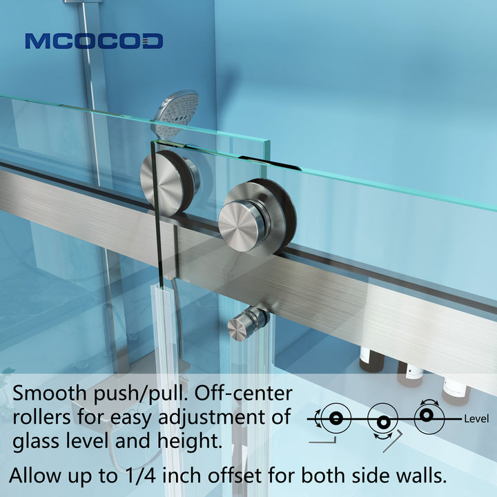 MCOCOD DS01H Bathtub Shower Doors -  Double Sliding Bathtub Shower Door with One Finger Pull with Stainless Steel Rollers Push and Pull Smoothly