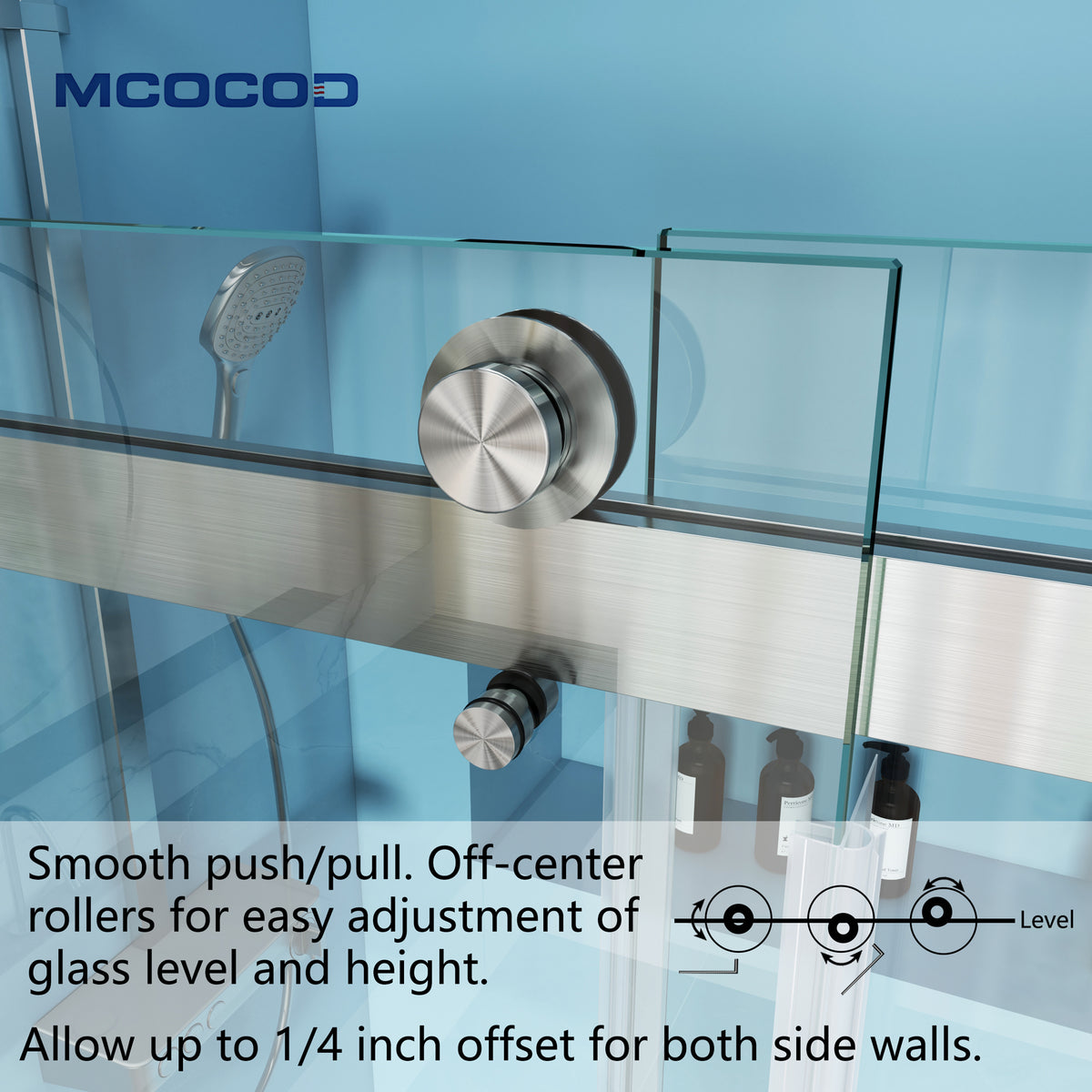 MCOCOD DS02A Bathtub Shower Doors - Double Sliding Frameless Bathtub Shower Door Stainless Steel Rollers Push and Pull Smoothly