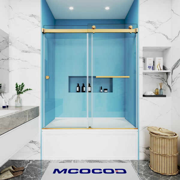 MCOCOD DS02A Bathtub Shower Doors - Double Sliding Frameless Bathtub Shower Door in Brushed Gold