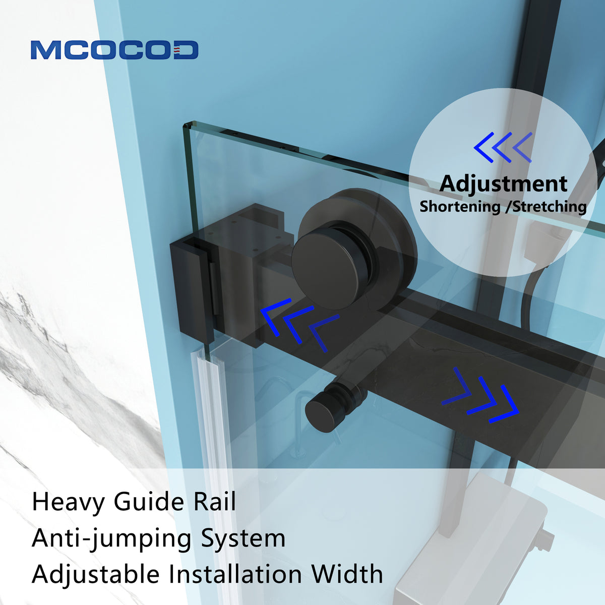 MCOCOD DS02A Bathtub Shower Doors - Double Sliding Frameless Bathtub Shower Door with 304 Stainless Steel Matte Black Guide Rail Anti-jumping System