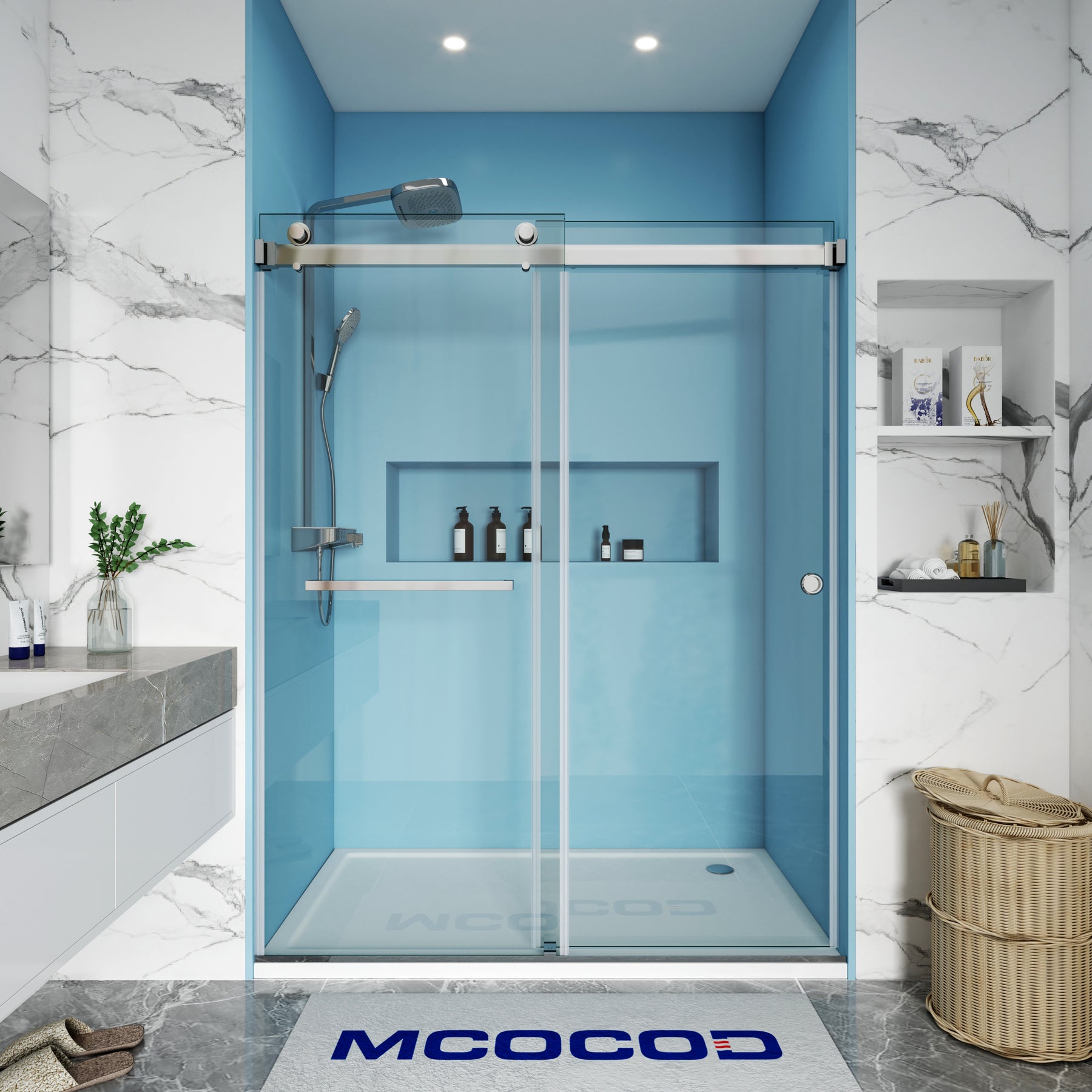MCOCOD DS02A Double Sliding Frameless Shower Door in Chrome