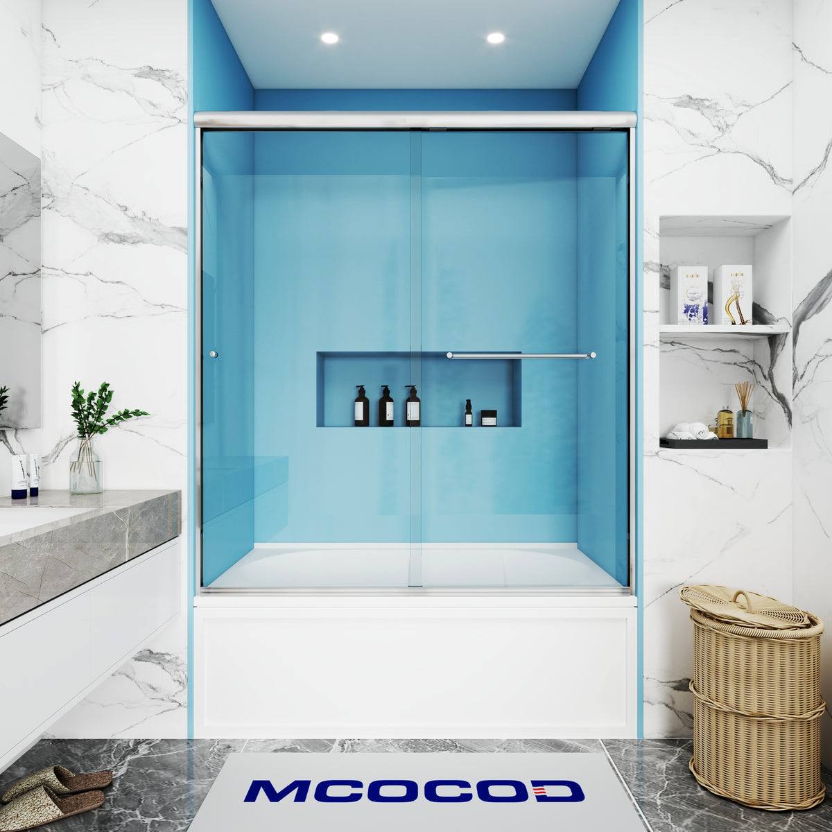 MCOCOD DS06S Bathtub Shower Doors - Double Sliding Framed Bathtub Shower Door in Brushed Nickel