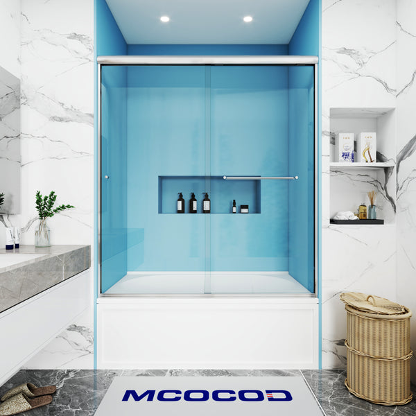 MCOCOD DS06S Bathtub Shower Doors - Double Sliding Framed Bathtub Shower Door in Brushed Nickel