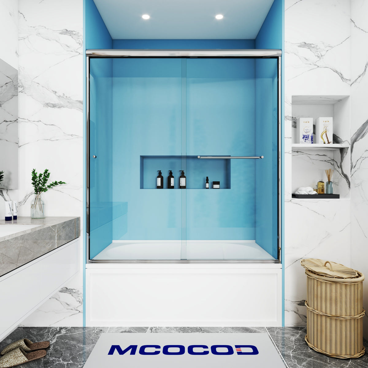 MCOCOD DS06S Bathtub Shower Doors - Double Sliding Framed Bathtub Shower Door in Chrome