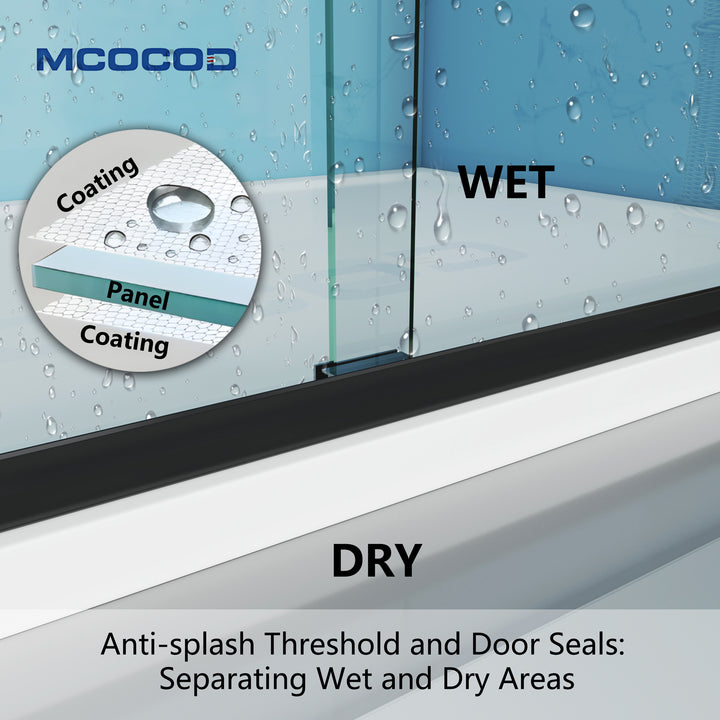 MCOCOD DS06S Bathtub Shower Doors - Double Sliding Framed Bathtub Shower Door with Anti-splash Threshold and Door Seal