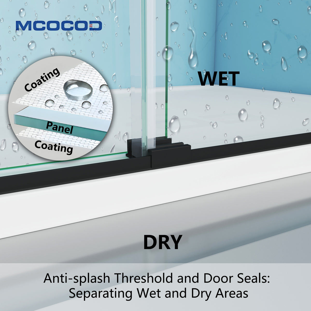 MCOCOD DS10 Bathtub Shower Doors - Double Sliding Semi Frameless Bathtub Shower Door with Anti-splash Threshold and Door Seal