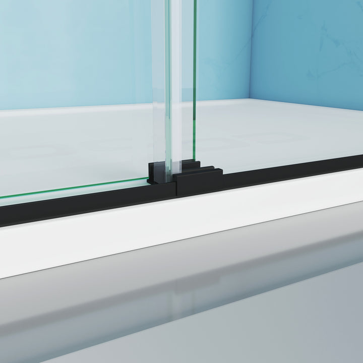 MCOCOD DS10 Bathtub Shower Doors - Double Sliding Semi Frameless Bathtub Shower Door with Guide Block and Anti-splash Threshold