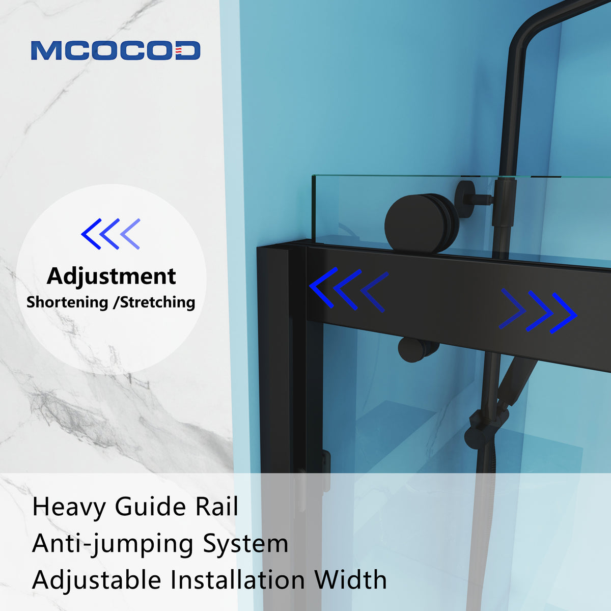 MCOCOD DS10 Bathtub Shower Doors - Double Sliding Semi Frameless Bathtub Shower Door with Hevary Guide Rail and Anti-jumping System Adjustable