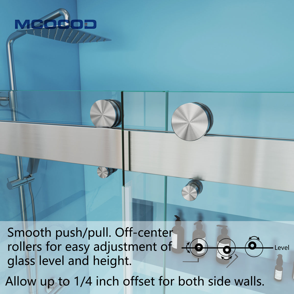 MCOCOD DS10 Bathtub Shower Doors - Double Sliding Semi Frameless Bathtub Shower Door with Stainless Steel Rollers and Push Pull Smoothly