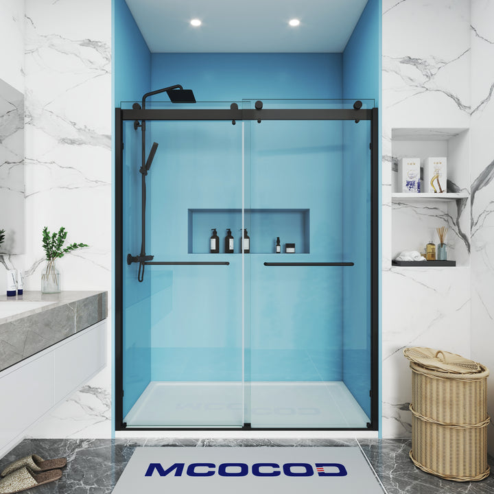 MCOCOD DS10 Double Sliding Semi Frameless Shower Door with Matte Black