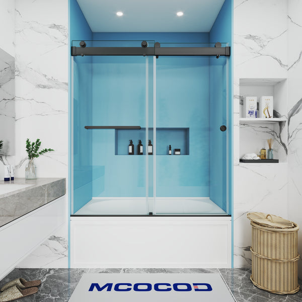 MCOCOD DS13H Bathtub Shower Door - Soft-Closing Double Sliding Bathtub Shower Door with One Finger Pull in Matte Black 