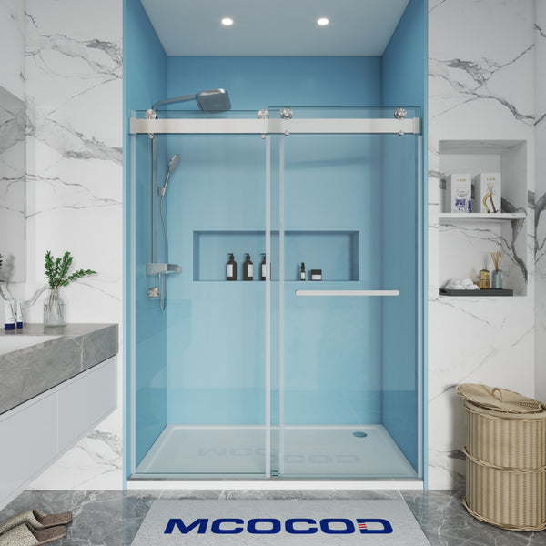 MCOCOD DS13H Soft-Closing Double Sliding Frameless Shower Door with One Finger Pull in Brushed Nickel
