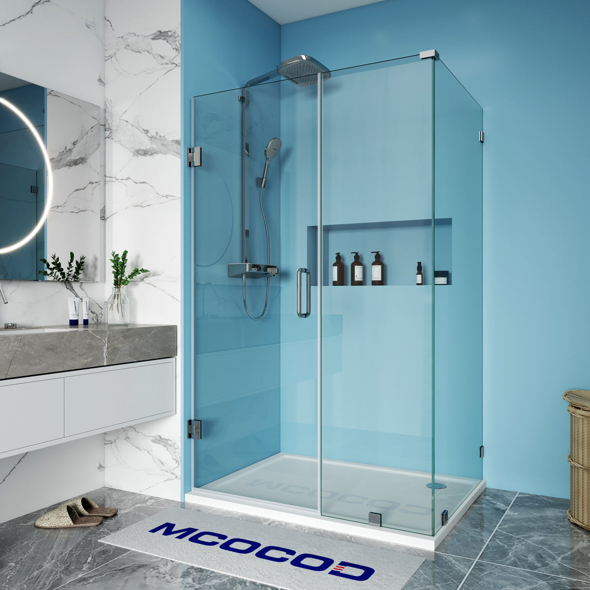 MCOCOD H06-01 Customize Frameless Rectangle Shower Enclosure in Chrome