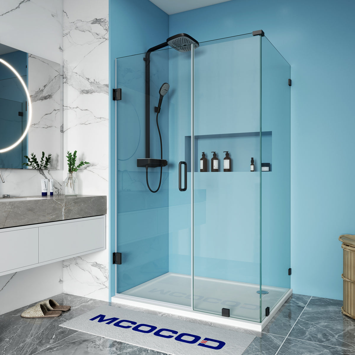 MCOCOD H06-01 Customize Frameless Rectangle Shower Enclosure in Matte Black