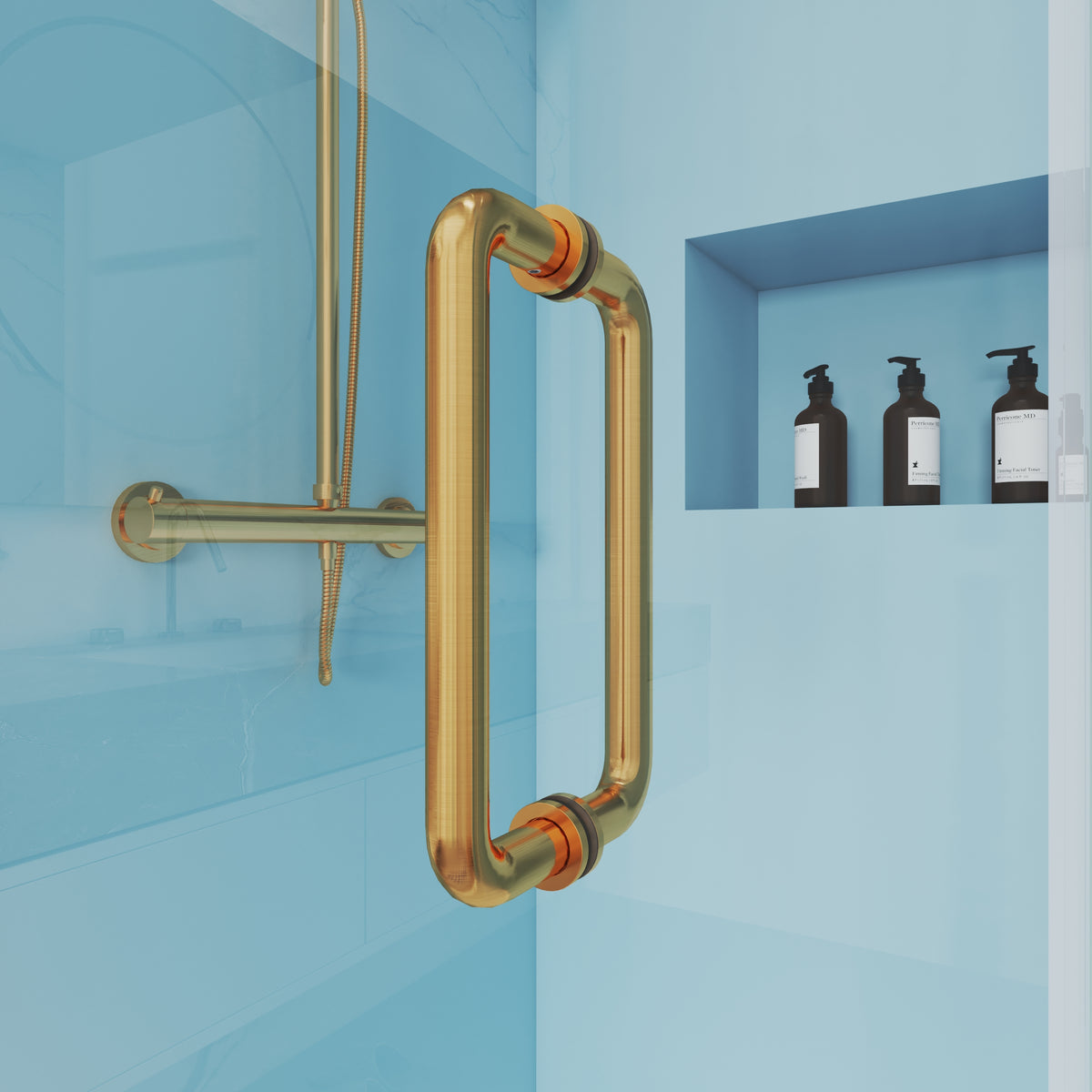 MCOCOD H06-01 Frameless Rectangle Shower Enclosure with Gold Handle Bars