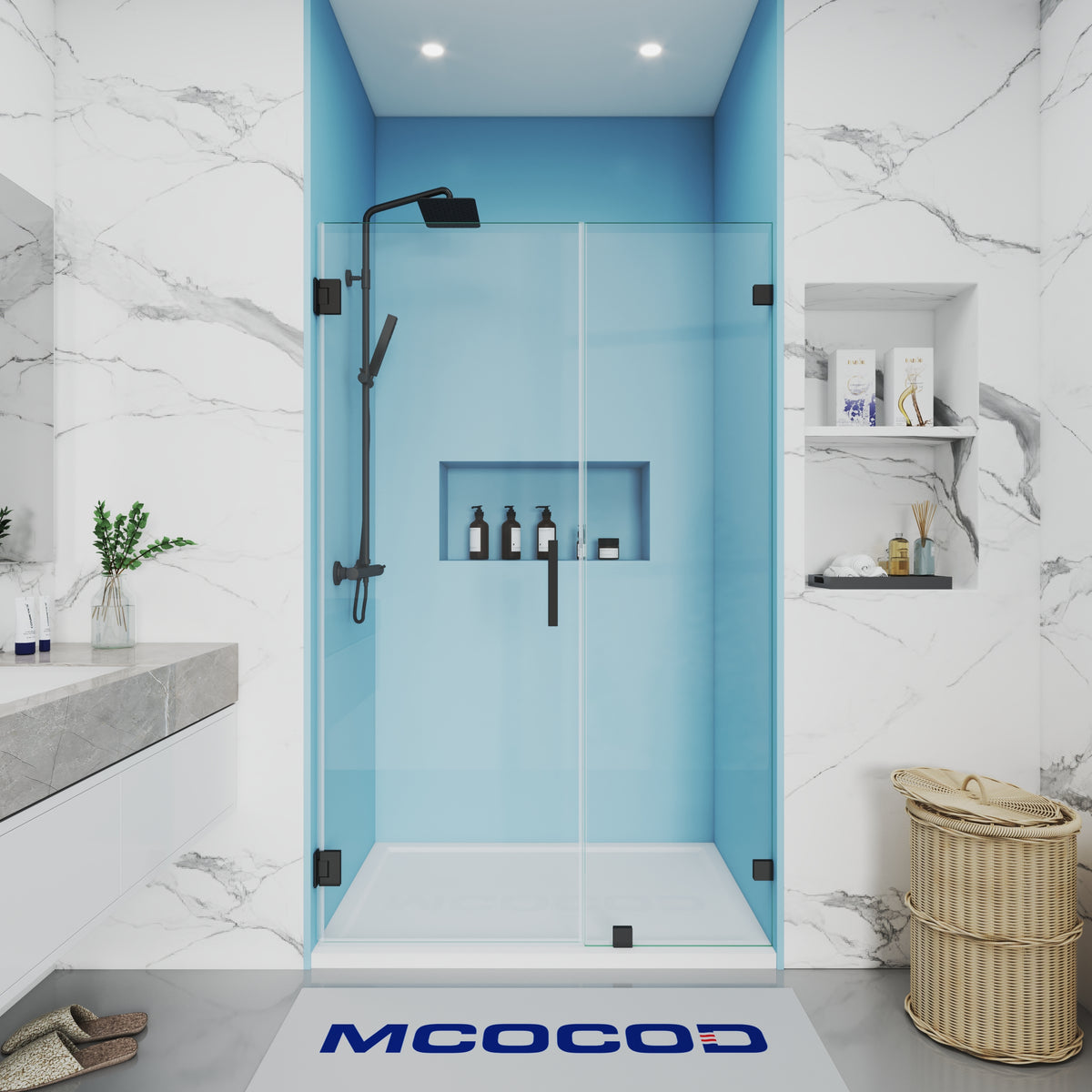 MCOCOD H06-02 Customize Frameless Swing Shower Door in Matte Black