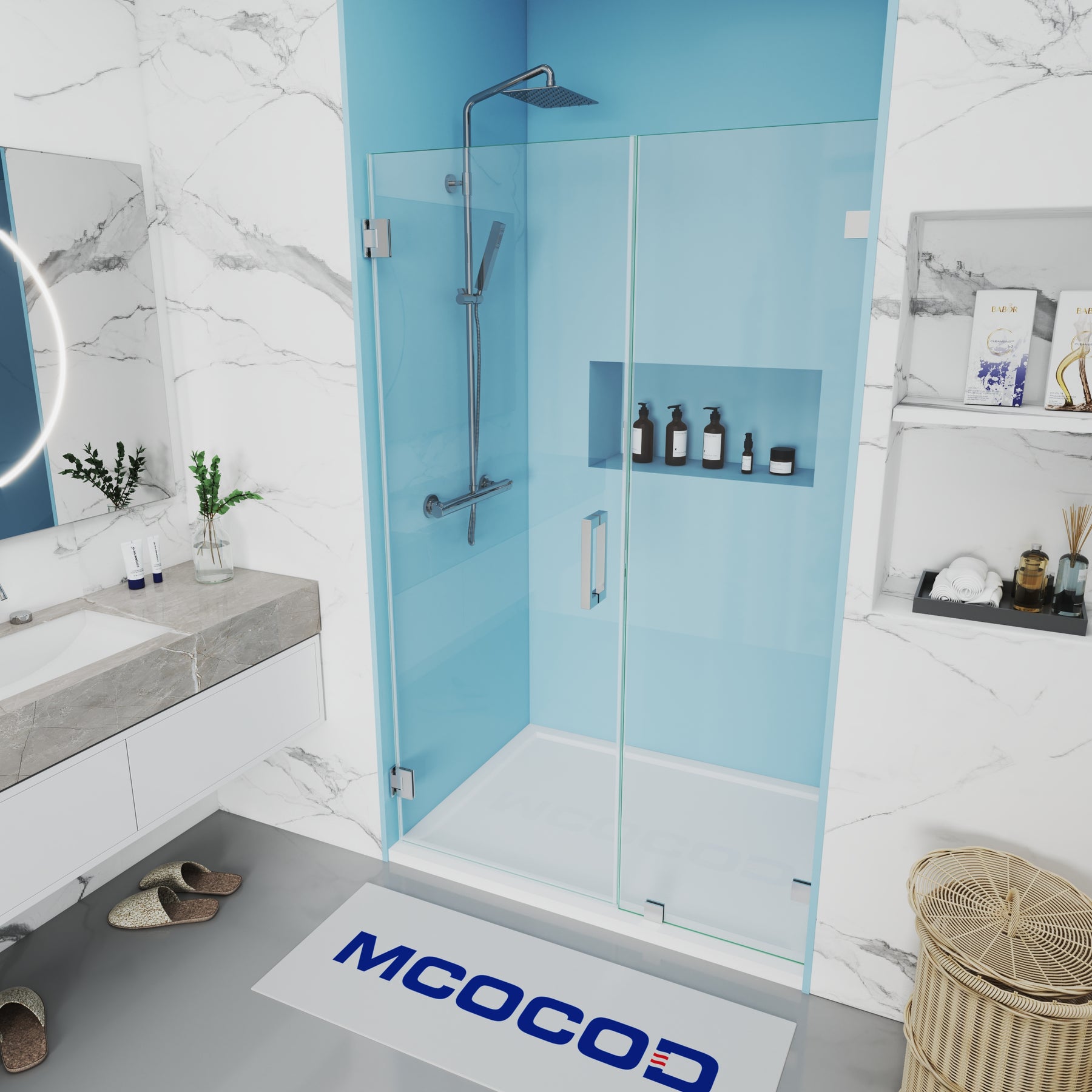 MCOCOD H06-02 Frameless Swing Shower Door in Chrome Custom Any Sizes