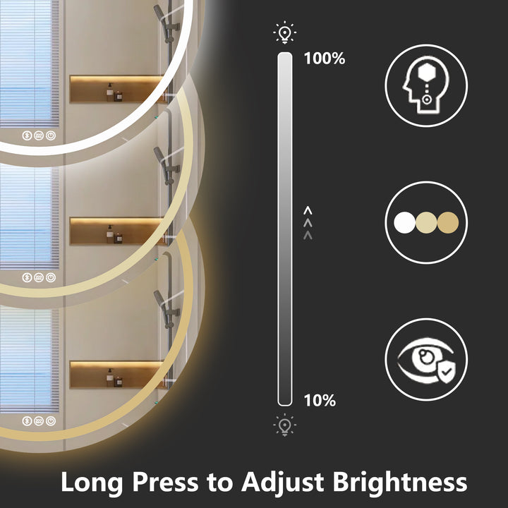 MCOCOD LED Bathroom Mirror - 32" Round LED Bathroom Mirror with Lights Adjustable Brightness