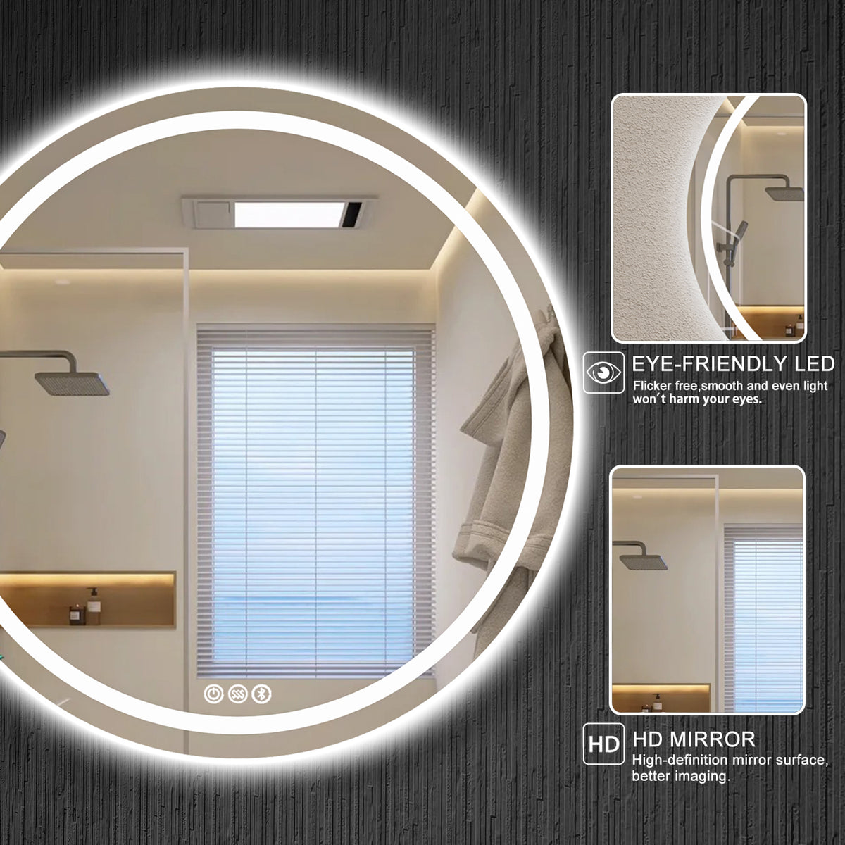 MCOCOD LED Bathroom Mirror - 32" Round LED Bathroom Mirror with Lights, Eye-Friendly LED and HD Mirror