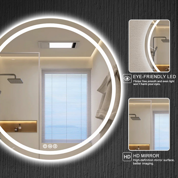 MCOCOD LED Bathroom Mirror - 32" Round LED Bathroom Mirror with Lights, Eye-Friendly LED and HD Mirror