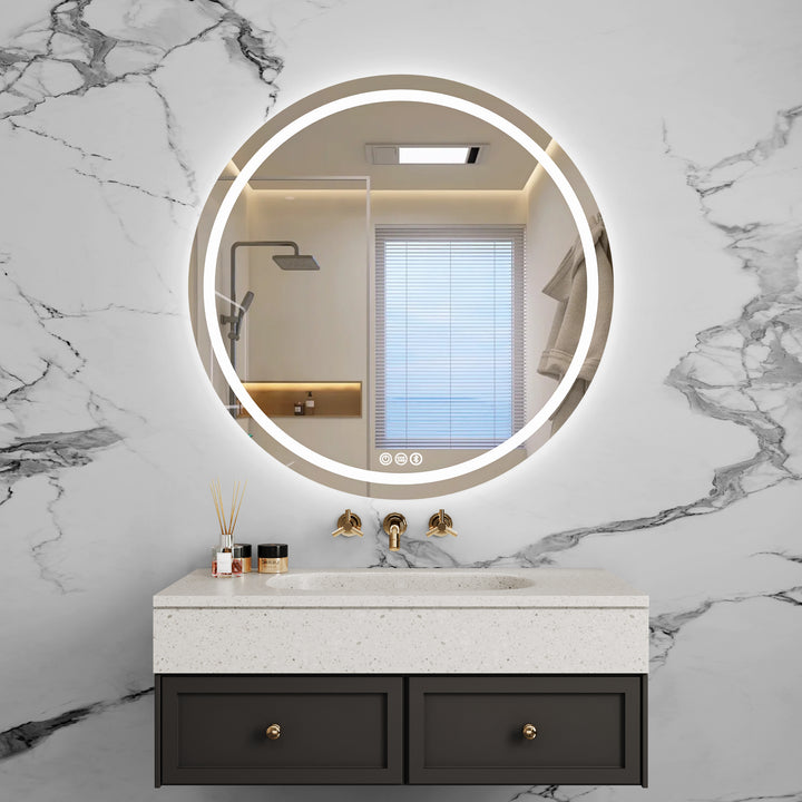 MCOCOD LED Bathroom Mirror - 32" Round LED Bathroom Mirror with Lights, Wall Mounted LED Vanity Mirror