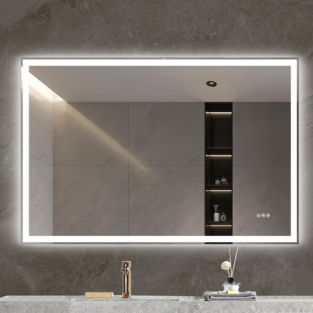 MCOCOD LED Bathroom Mirror - Framed Gradient Front and Backlit LED Mirror Wall Mounted Lighted