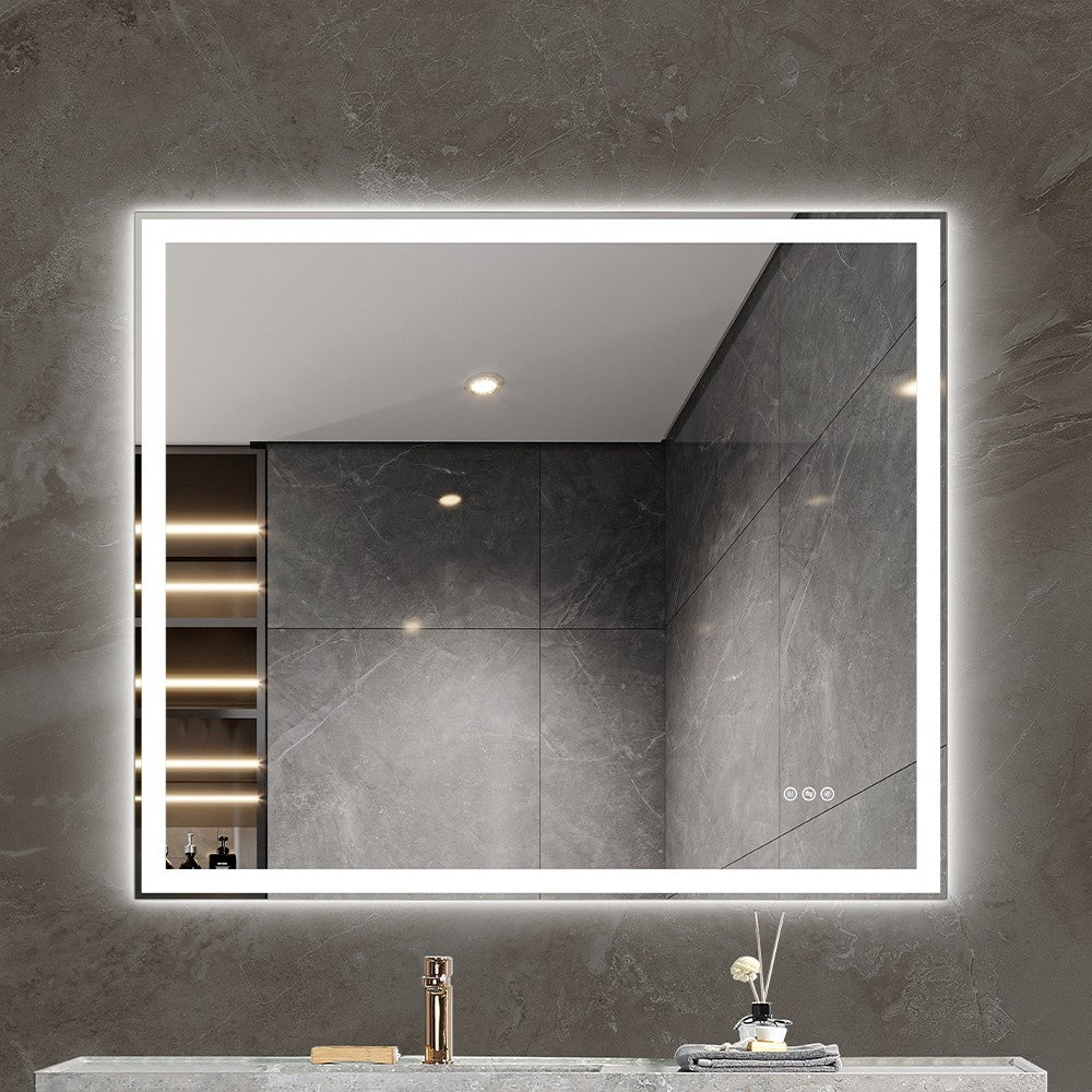 MCOCOD LED Bathroom Mirror - Framed Gradient Front and Backlit LED Mirror for Bathroom