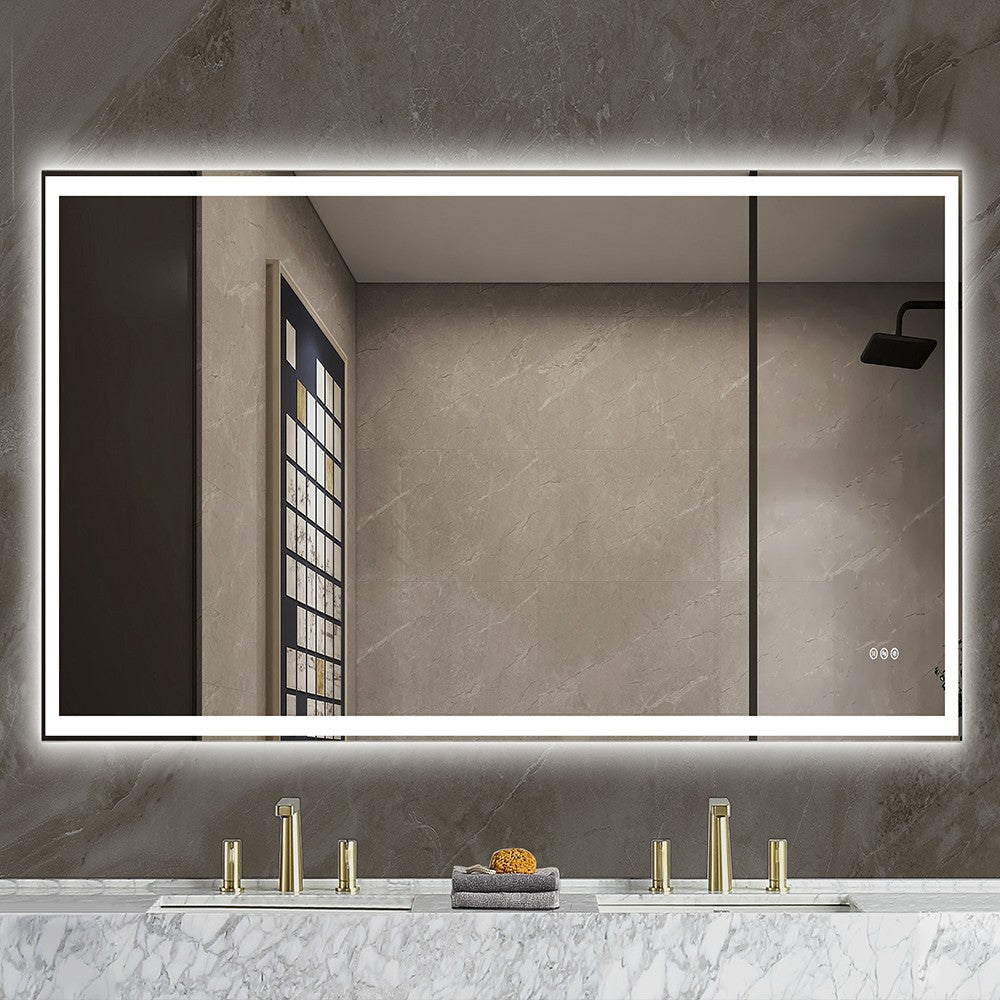 MCOCOD LED Bathroom Mirror - Framed Gradient Front and Backlit LED Mirror for Bathroom, 3 Colors Dimmable